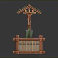 Traditional Wooden Well Model With Green Tiled Roof And Hanging Bucket