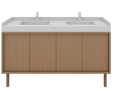 Modern Double Sink Vanity With Wooden Four Door Cabinet And Legs 3d model