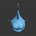 Cute Blue Cartoon Fish Head With Big Eyes Smiling Mouth Spots And Fins