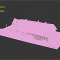 Old Red Brick Building Model With Damaged Gray Roof And Chimney Details