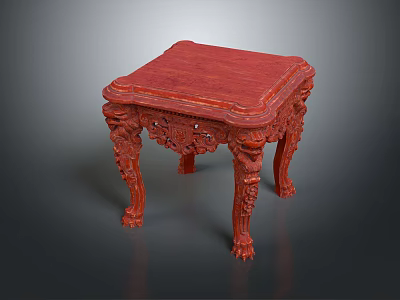 Traditional Red Wooden Table With Intricate Carvings On Legs And Frame 3d model