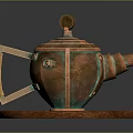 Vintage Copper Teapot With Wooden Base And Ornate Lid Design