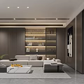 Modern Dining Area With Round Black Table Grey Chairs And Illuminated Display Shelves