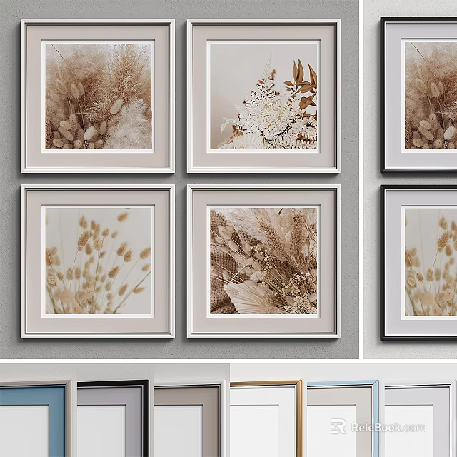 Decorative Picture Frames With Dried Botanical Elements In Neutral Tones For Wall Decor 3d model