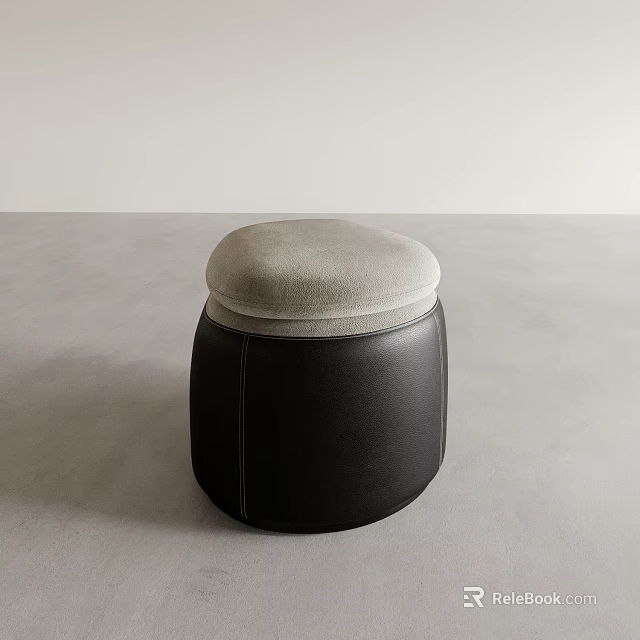 Modern Black Leather Stool With Light Gray Padded Seat And Smooth Rounded Structure 3d model 