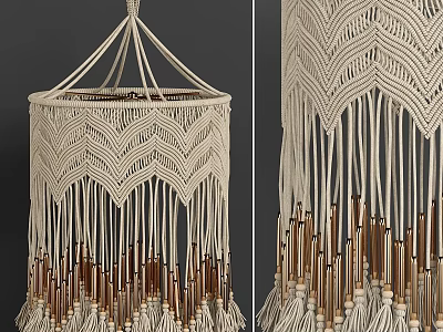 Handmade Macrame Chandelier With Chevron Pattern And Ivory Tassel Design 3d model
