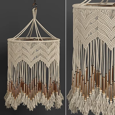 Handmade Macrame Chandelier With Chevron Pattern And Ivory Tassel Design 3d model