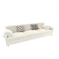 Stylish White Multi Seater Sofa With Checkered And Floral Pattern Cushions 3d model