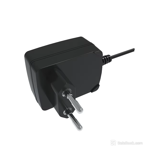 Black Compact Power Adapter With European Plug And Durable Design 3d model 