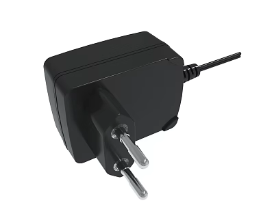 Black Compact Power Adapter With European Plug And Durable Design 3d model