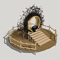 Roadside Facility Featuring Circular Platform Railings Steps Benches And Twig Decorations