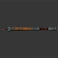 Steampunk Style Weapon With Wooden Handle Metal Gears And Red Blade Design