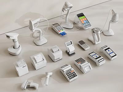 Various Smart Cashier Machines Featuring POS Terminals Scanners and Payment Devices 3d model