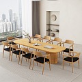 Log wind-Ji big board table dining table and chair combination 3d model