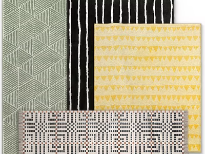 Square Rugs Interior Design With Geometric Patterns Stripes Yellow Triangles And Grid 3d model