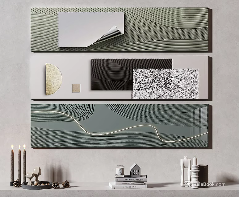 Abstract Wall Art Decor with Geometric Patterns and Metallic Accents 3d model