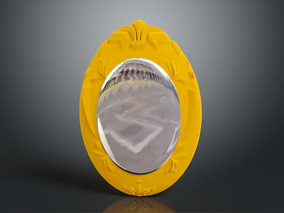 Yellow Oval Mirror with Floral Carved Frame for Home Living Decoration 3d model