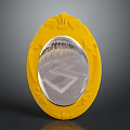 Yellow Oval Mirror with Floral Carved Frame for Home Living Decoration