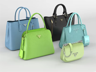 Prada Handbags In Various Colors And Different Styles With Leather Material And Logo Details 3d model