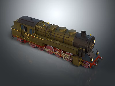 Vintage Steam Train with Red Wheels and Gold Accents on 3d model