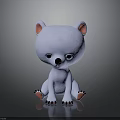 Cute White Cartoon Bear With Pink Ears And Paws Sitting On Black Background