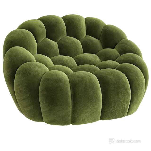 Green Velvet Single Seater Sofa With Rounded Bubble Design And Modern Stylish Look 3d model 