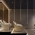 Modern Home Theater Interior With Starry Ceiling Comfortable Seating Large Screen And Astronaut Decor