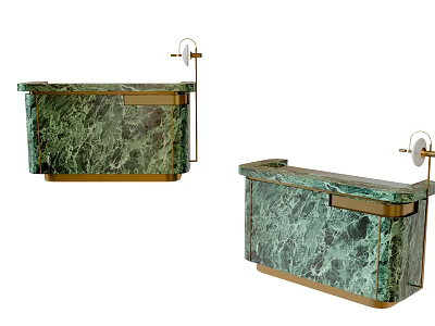 Elegant Green Marble Reception Desk With Gold Trim And Modern Design Features 3d model