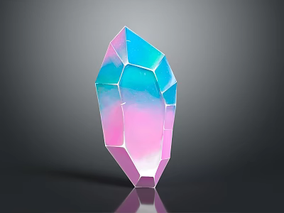 Colorful Transparent Faceted Crystal Sculpture With Pink Blue Cyan Hues And Reflection On Dark Background 3d model
