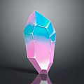 Colorful Transparent Faceted Crystal Sculpture With Pink Blue Cyan Hues And Reflection On Dark Background