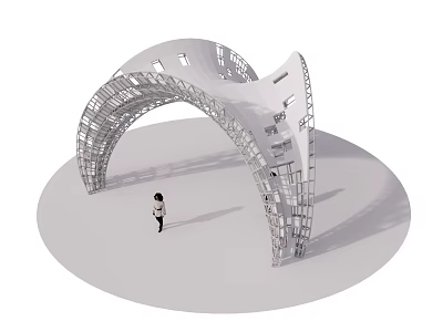 Modern Outdoor Curved Pergola Structure With Hollow Design And Human Figure 3d model