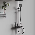 Modern Black Wall Mounted Shower Faucet Set with Handheld Sprayer and Storage Shelf