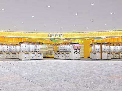 Indoor Amusement Park With Multiple Game Machines Yellow Background Walls Central Counter And Marble Floor 3d model
