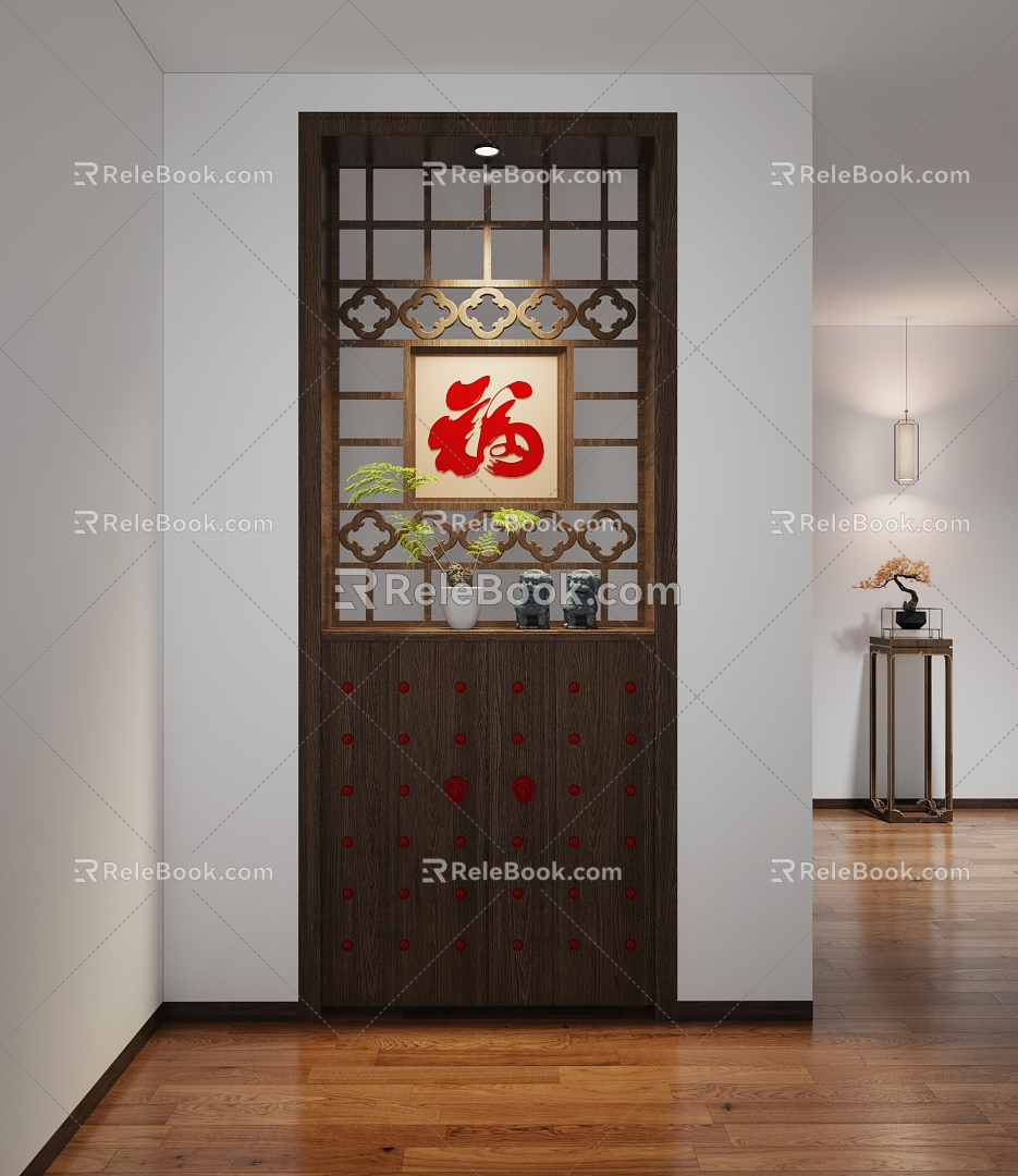 Chinese-style porch porch partition entrance porch 3d model