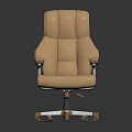 Beige Leather Office Chair With High Back Design And Armrests On Wheeled Base