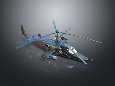 Realistic Detailed Blue Military Helicopter 3D Model With Main Rotors And Weapons 3d model