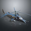 Realistic Detailed Blue Military Helicopter 3D Model With Main Rotors And Weapons