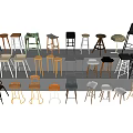 Various Style Bar Stools With Different Materials And Designs For Home Decor 3d model