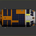 Advanced Cylindrical Space Module With Blue Solar Panels Orange Sections And Metallic Structure