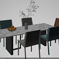 Modern Dining Table Set With Marble Top Multi Colored Chairs Vase And Oranges 3d model