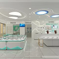 Spacious Optical Store Interior With Illuminated Ceiling Display Counters And Eyeglass Racks