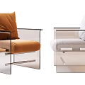 Modern Accent Leisure Chair With Transparent Frame Brown Light Gray Cushions And Contemporary Design