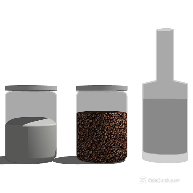 Three Different Spice Jars Transparent Container Gray Lid And Coffee Beans 3d model 