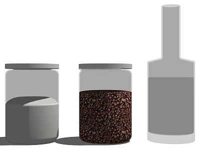 Three Different Spice Jars Transparent Container Gray Lid And Coffee Beans 3d model