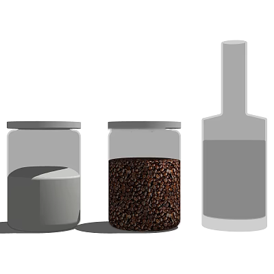 Three Different Spice Jars Transparent Container Gray Lid And Coffee Beans 3d model