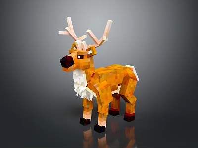 Pixel Art 3D Game Character Reindeer With Orange White Fur And Antlers 3d model