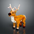 Pixel Art 3D Game Character Reindeer With Orange White Fur And Antlers