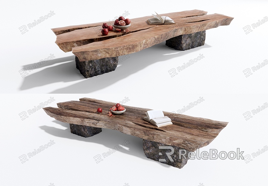 Quiet Bench Stone Fruit Book Ornaments Log Table model