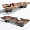 Quiet Bench Stone Fruit Book Ornaments Log Table 3d model