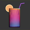Colorful Gradient Drink in Tall Glass with Lemon Slice and Purple Straw